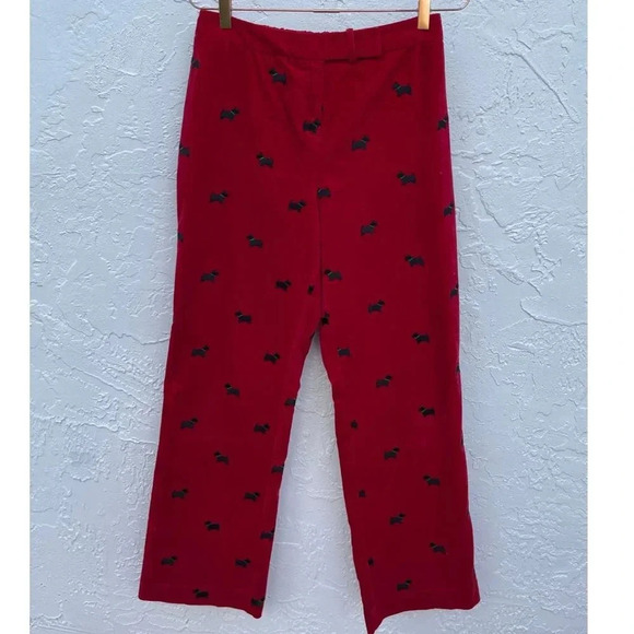 Lily Pulitzer Womens Embroidered Scottish Terrier Dog Pants Red Velvet Sz 10 - Picture 1 of 15